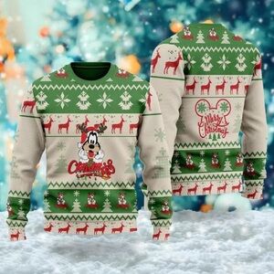 Goofy Reindeer Christmas Ugly Sweater, Santa Goofy Christmas, Size: L Unisex